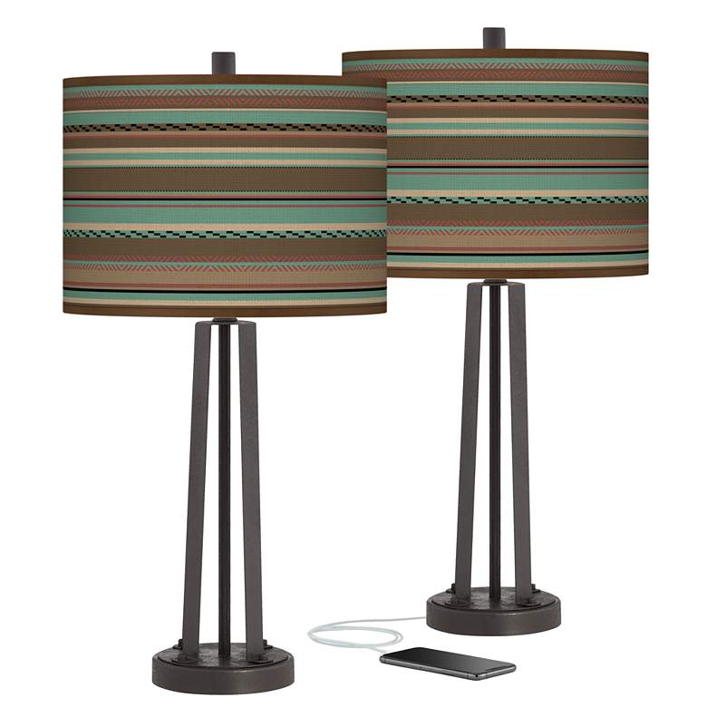 Image 1 Southwest Shore Susan Dark Bronze USB Table Lamps Set of 2