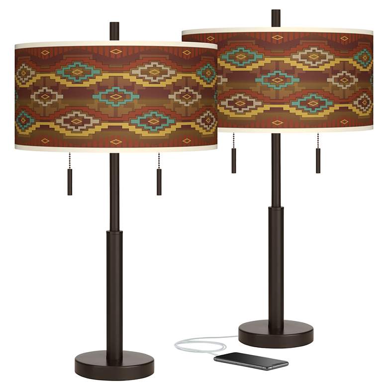 Image 1 Southwest Sienna Robbie Bronze Rustic USB Table Lamps Set of 2