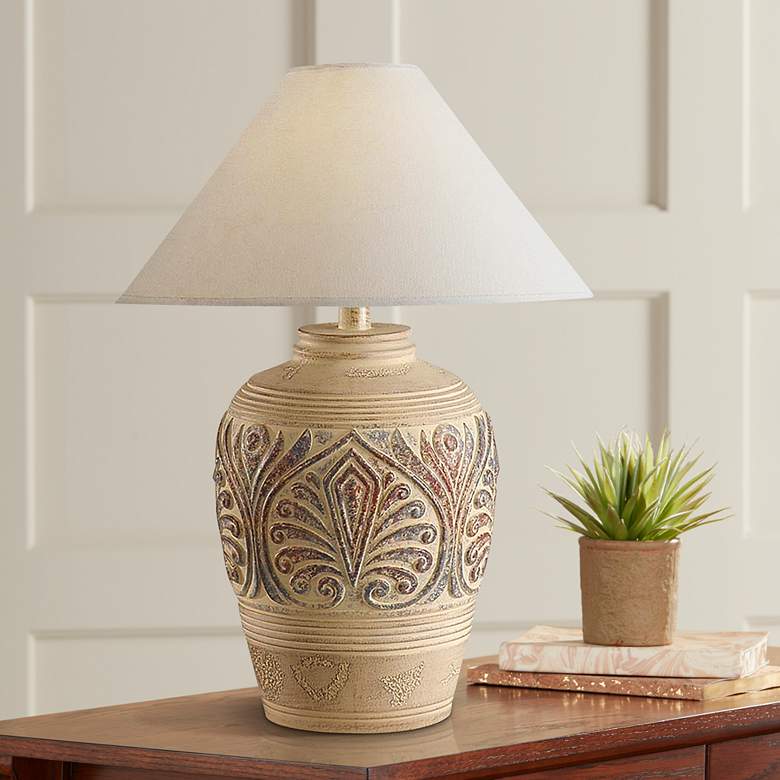 Image 1 Southwest Tan Leaf Design Table Lamp
