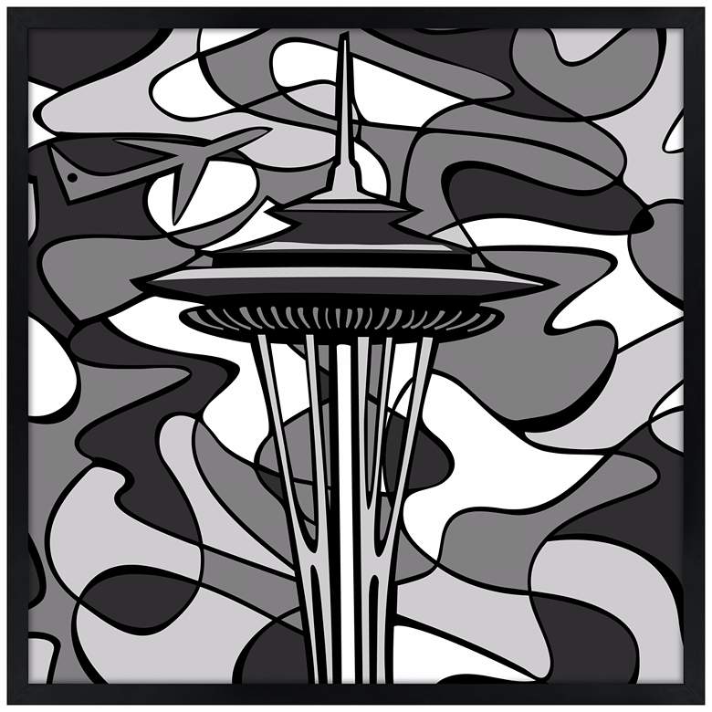 Image 1 Space Age Night 31" Square Black Giclee Wall Art