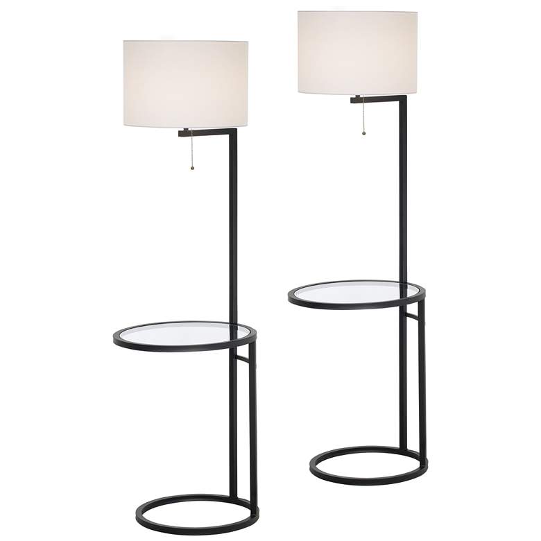 Space Saver Glass Tray Table Floor Lamp Set of 2