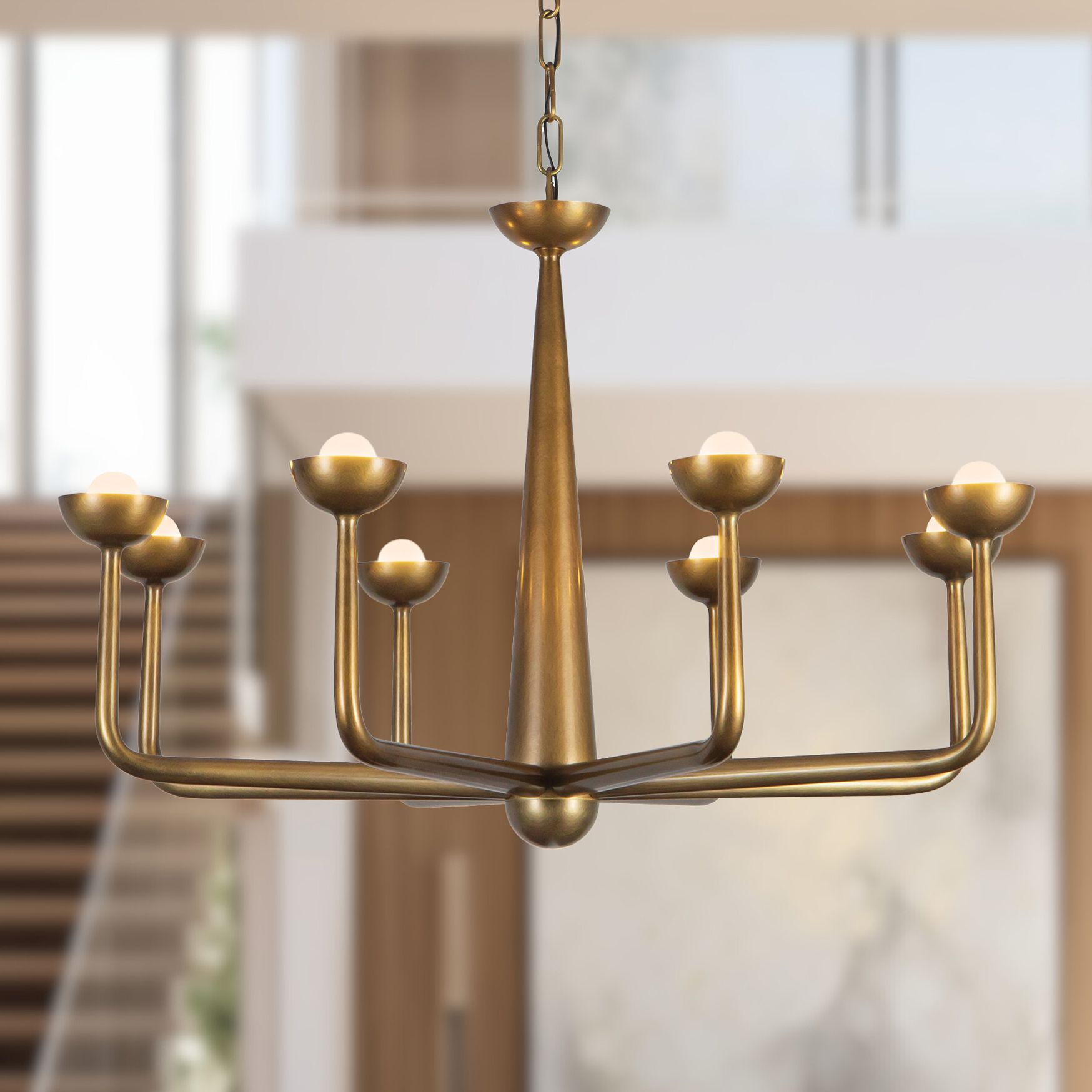 Spade 30-in Vintage Brass dimmable LED Chandelier