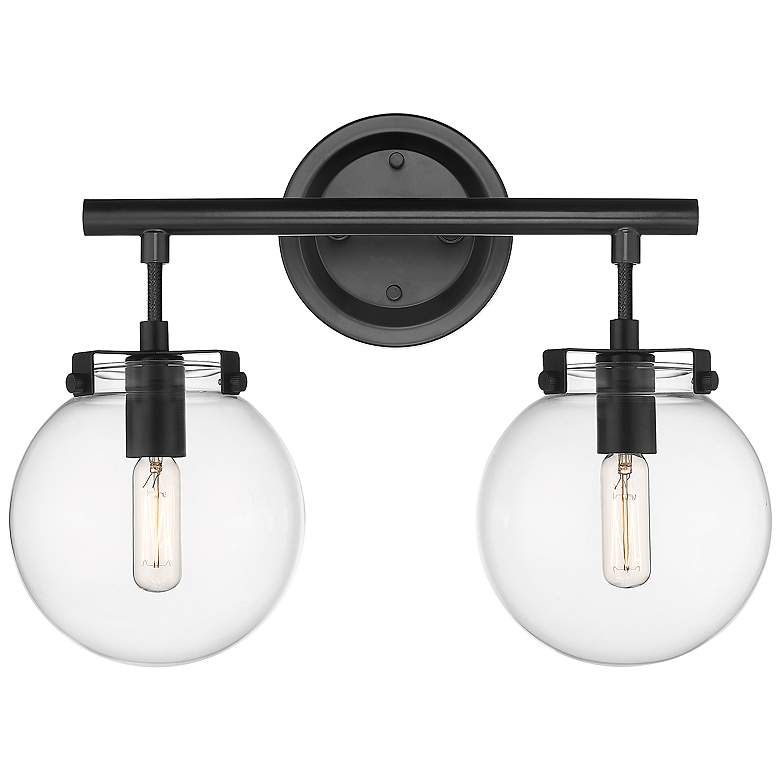 Image 2 Span 11 3/4" High Matte Black and Clear Glass 2-Light Sconce