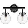 2_Span 11 3/4" High Matte Black and Clear Glass 2-Light Sconce