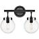 Span 11 3/4" High Matte Black and Clear Glass 2-Light Sconce