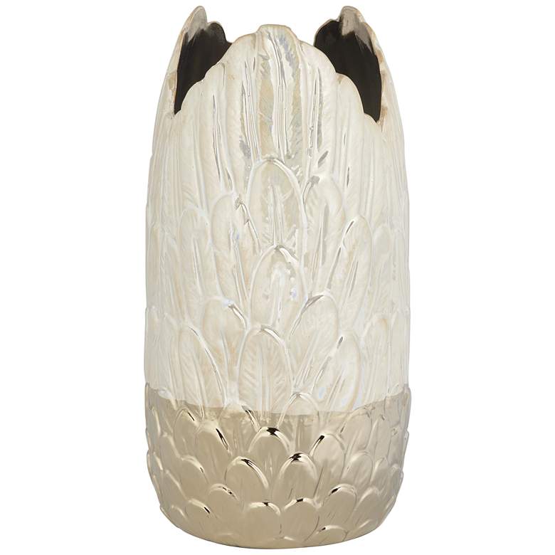 Image 2 Spar 12 inch High Shiny Pearlized White Gold Decorative Vase