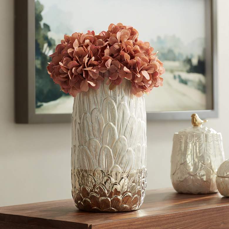 Image 1 Spar 12" High Shiny Pearlized White Gold Decorative Vase