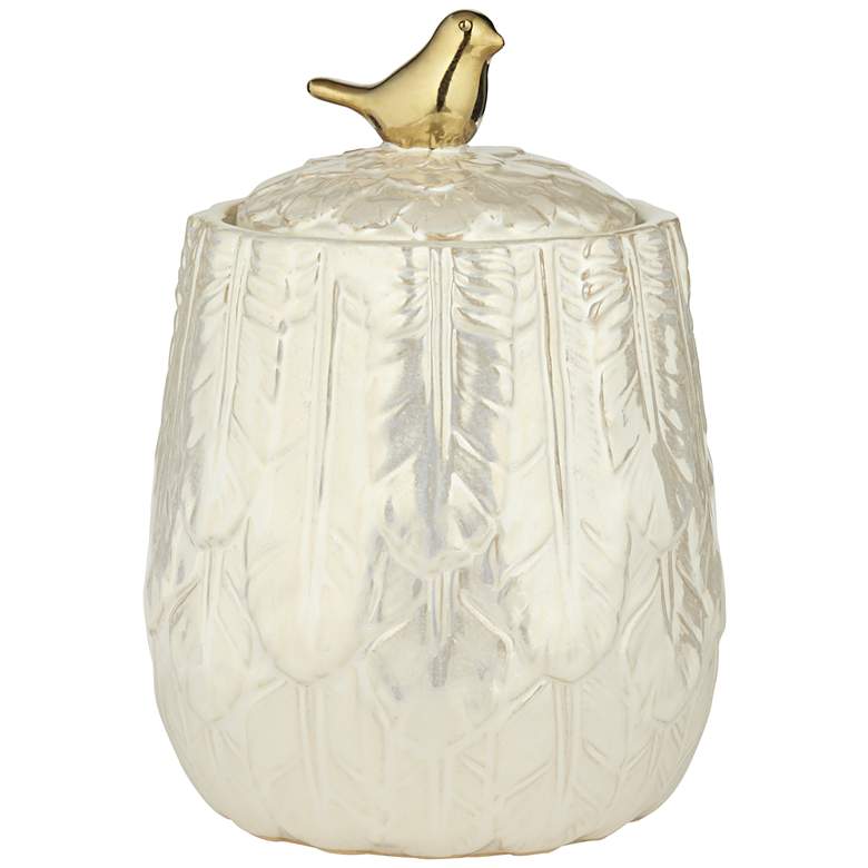 Image 6 Spar 7 1/2 inch High Pearlized White Decorative Jar with Gold Lid more views