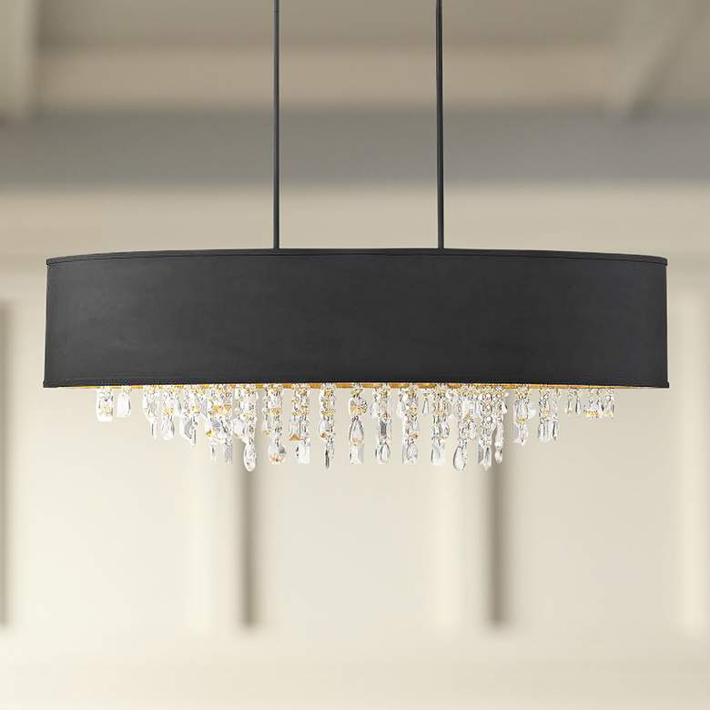 Image 1 Sparkler 44 inch Wide Black Oval Kitchen Island Light Chandelier