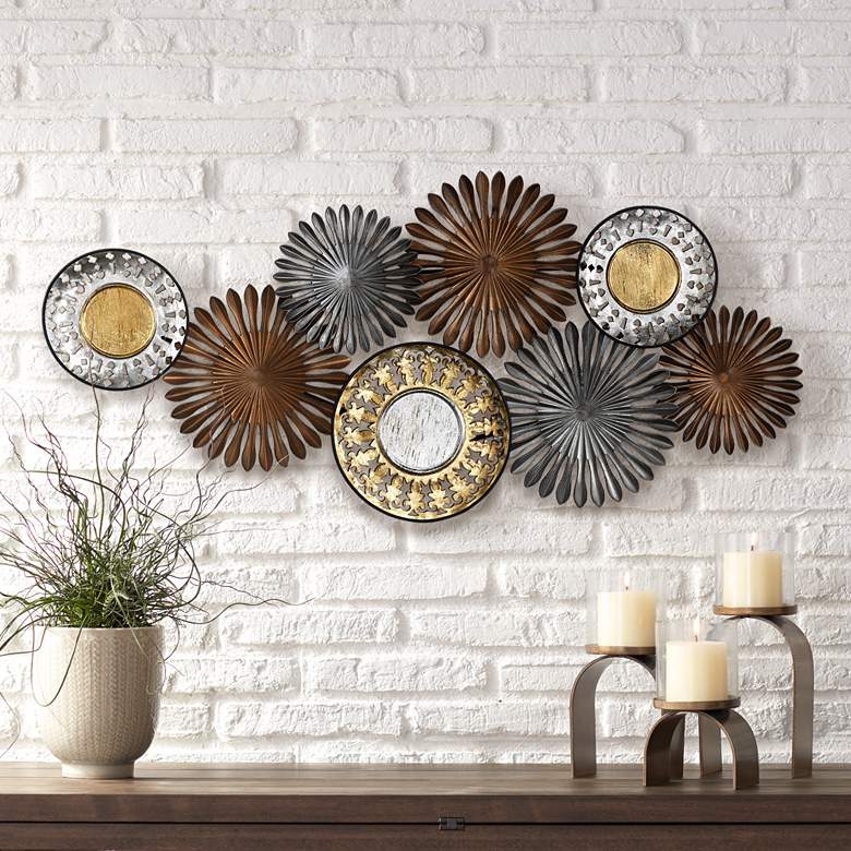 Image 1 Sparks and Disks 39 1/4" Wide Industrial Metal Wall Art