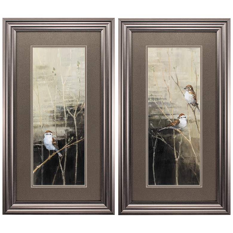 Image 3 Sparrows at Dusk 29" High Framed Bird Wall Art Prints Set of 2
