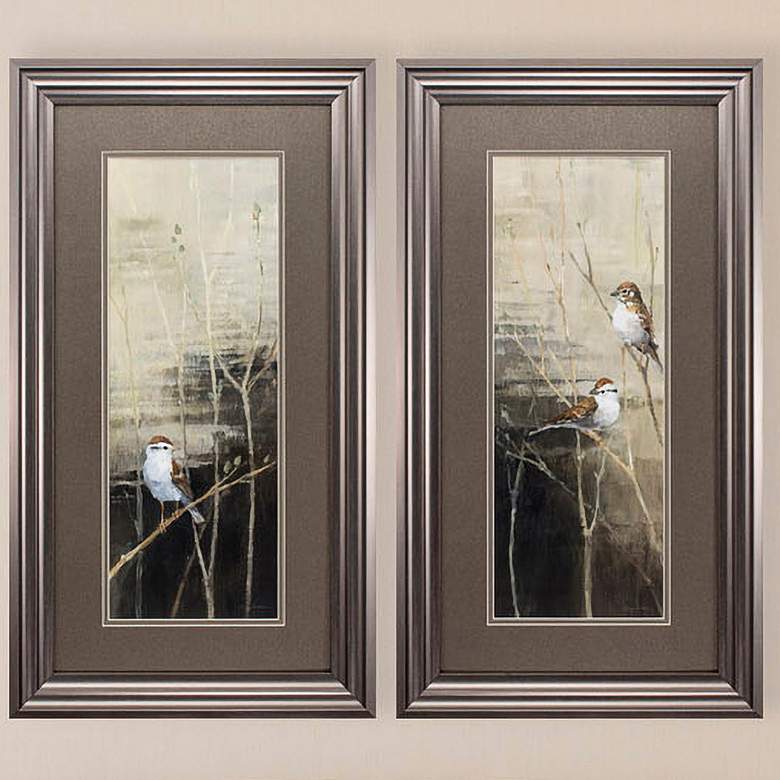 Image 2 Sparrows at Dusk 29" High Framed Bird Wall Art Prints Set of 2
