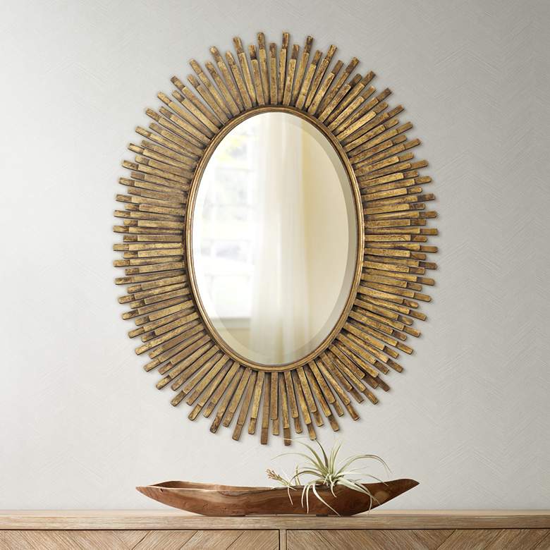 Image 1 Sparta Gold Leaf 30 3/4 inch x 38 1/2 inch Oval Wall Mirror