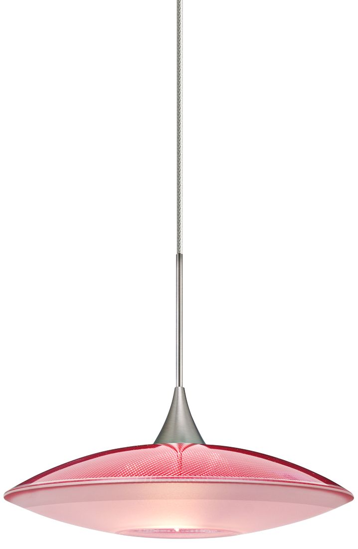 Image 2 Spazio 8 3/4"W Satin Nickel Red-Frost Glass LED Mini Pendant