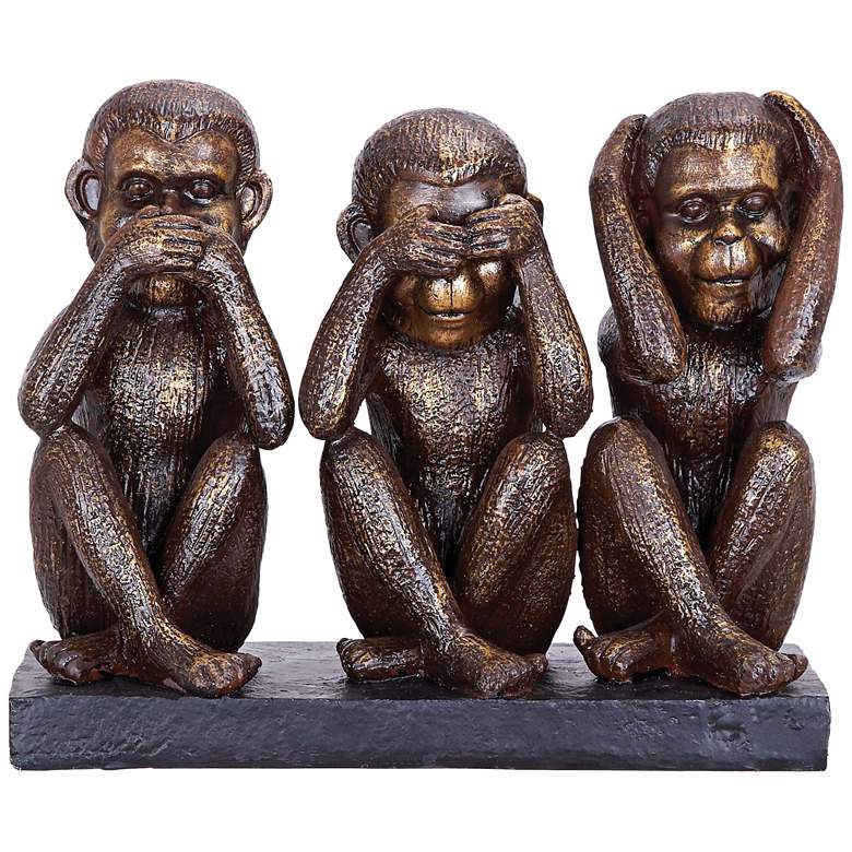 Image 1 Speak No See No Hear No 9 inch High Brown 3-Monkey Figurine