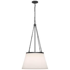 Image1 of Speakeasy 18" Wide Matte Black Pendant Light w/ Linen Shade