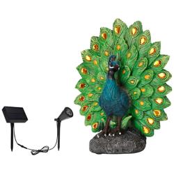 Spectra 13&quot;H Multi-Color Outdoor Peacock Statue w/ Spotlight