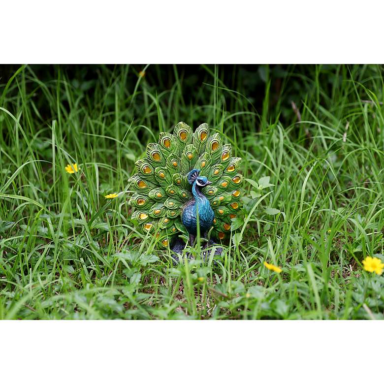 Image 2 Spectra 13"H Multi-Color Outdoor Peacock Statue w/ Spotlight more views