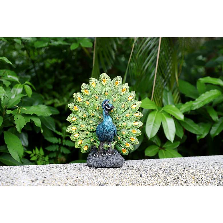 Image 3 Spectra 13"H Multi-Color Outdoor Peacock Statue w/ Spotlight more views