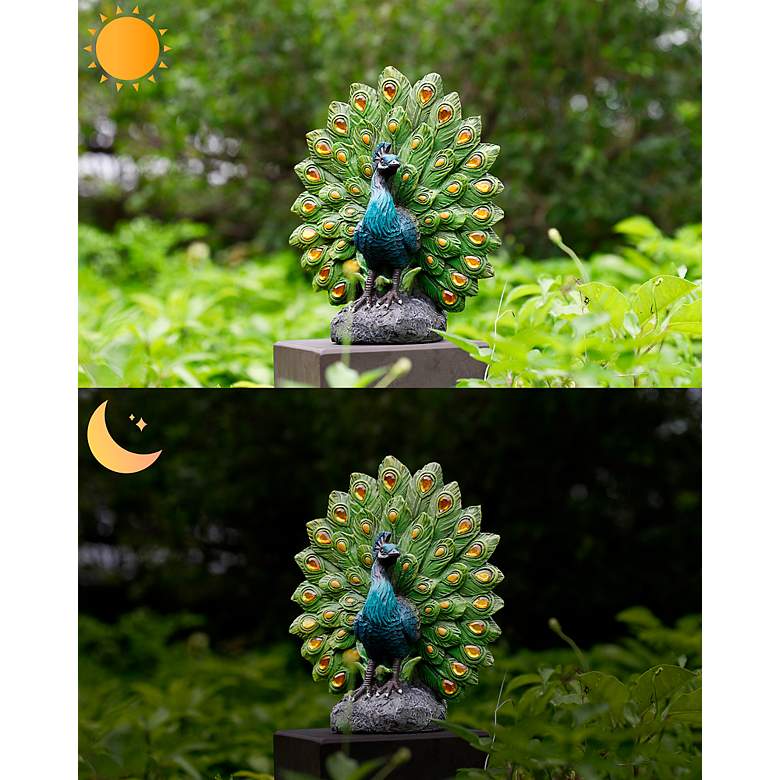 Image 4 Spectra 13 inchH Multi-Color Outdoor Peacock Statue w/ Spotlight more views