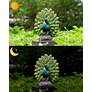 Spectra 13"H Multi-Color Outdoor Peacock Statue w/ Spotlight