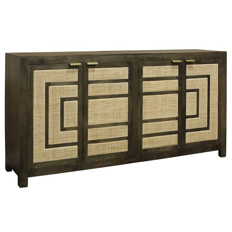 Image 1 Spencer 80" Wide Dark Brown Mango Wood Four Rattan Woven Door Sideboar