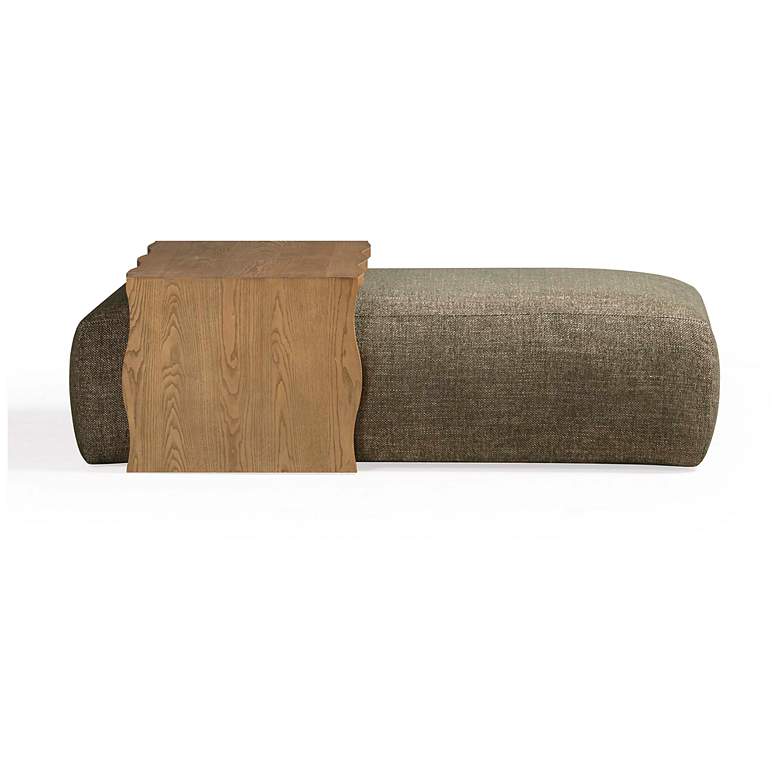 Image 3 Spencer Olive Green Performance Basketweave Ottoman with Bridge Table more views
