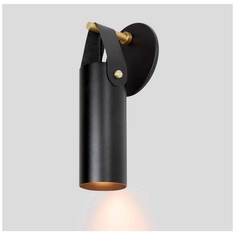 Image 1 Spero Sconce, Black w/ Black Leather