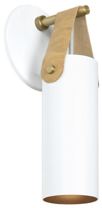 Spero Sconce, White w/ Tan Leather - Made to Order