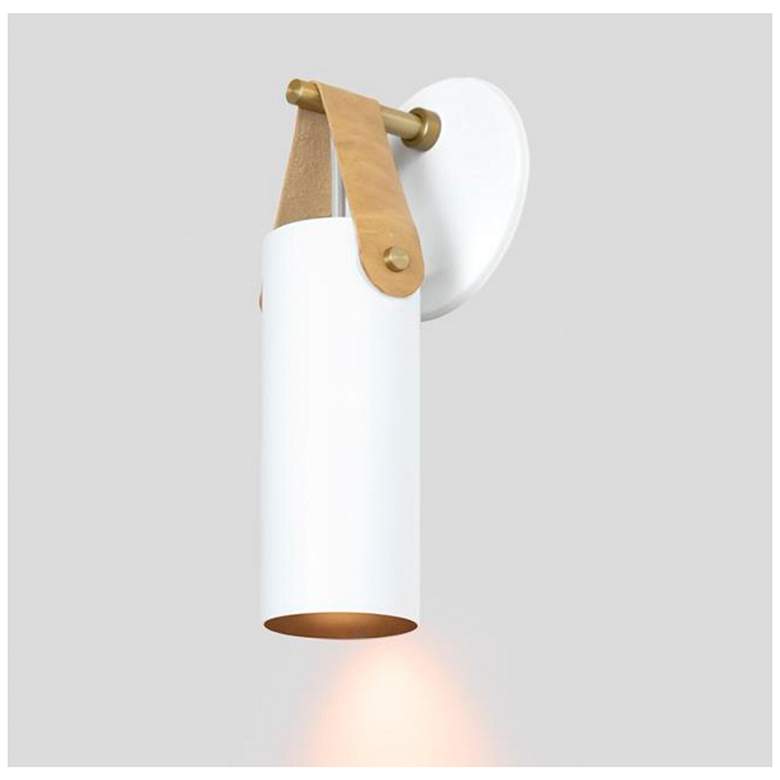 Image 1 Spero Sconce, White w/ Tan Leather