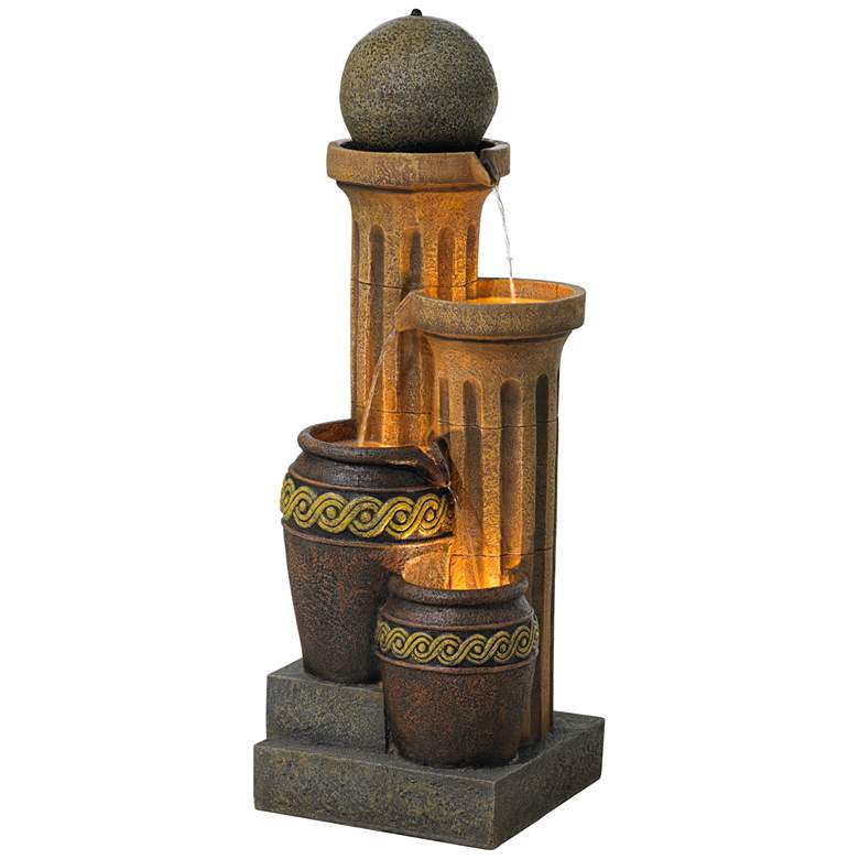 Sphere Jugs and Column 50&quot; High Rustic Fountain with Light