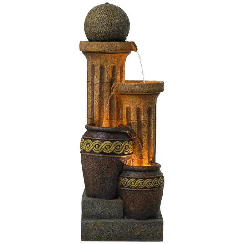 Image 5 Sphere Jugs and Column 50" High Rustic Fountain with Light more views