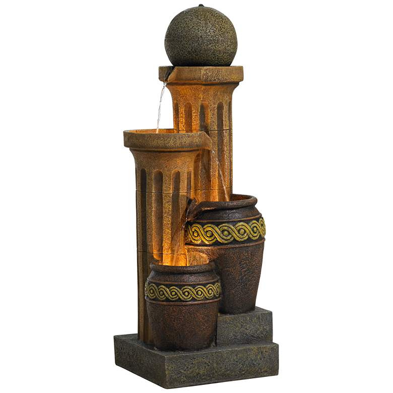 Image 6 Sphere Jugs and Column 50" High Rustic Fountain with Light more views