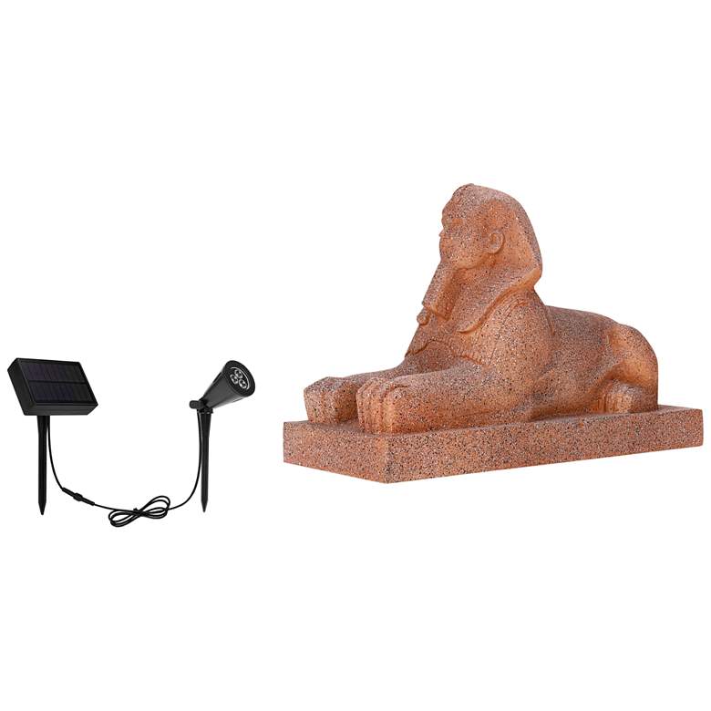 Image 1 Sphinx 15 inch High Tan Sphinx Statue with Solar LED Spotlight