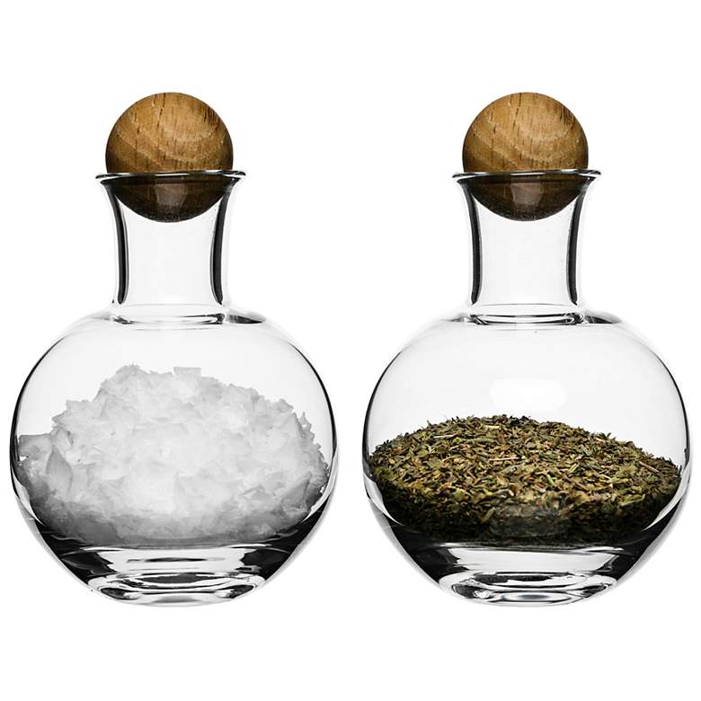 Image 1 Spice and Herb Glass Bottles with Oak Stoppers Set of 2
