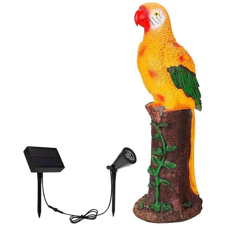 Image 1 Spike 20"H Yellow Brown Outdoor Parrot Statue with Spotlight