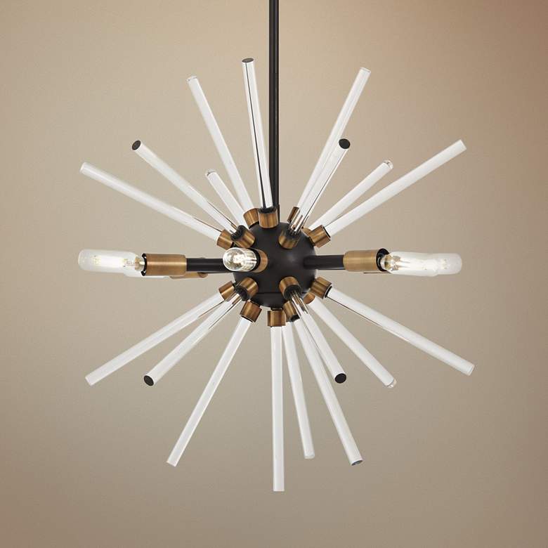 Image 1 Spiked 18 inch Wide Brass and Crystal Modern Sputnik Pendant