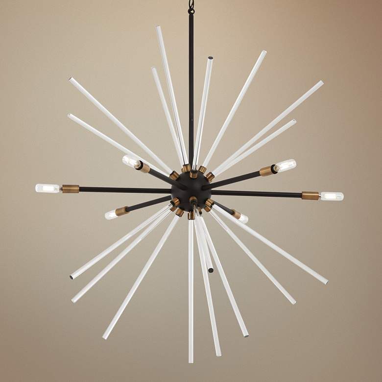 Image 1 Spiked 35 inchW Painted Bronze and Natural Brush 6-Light Pendant