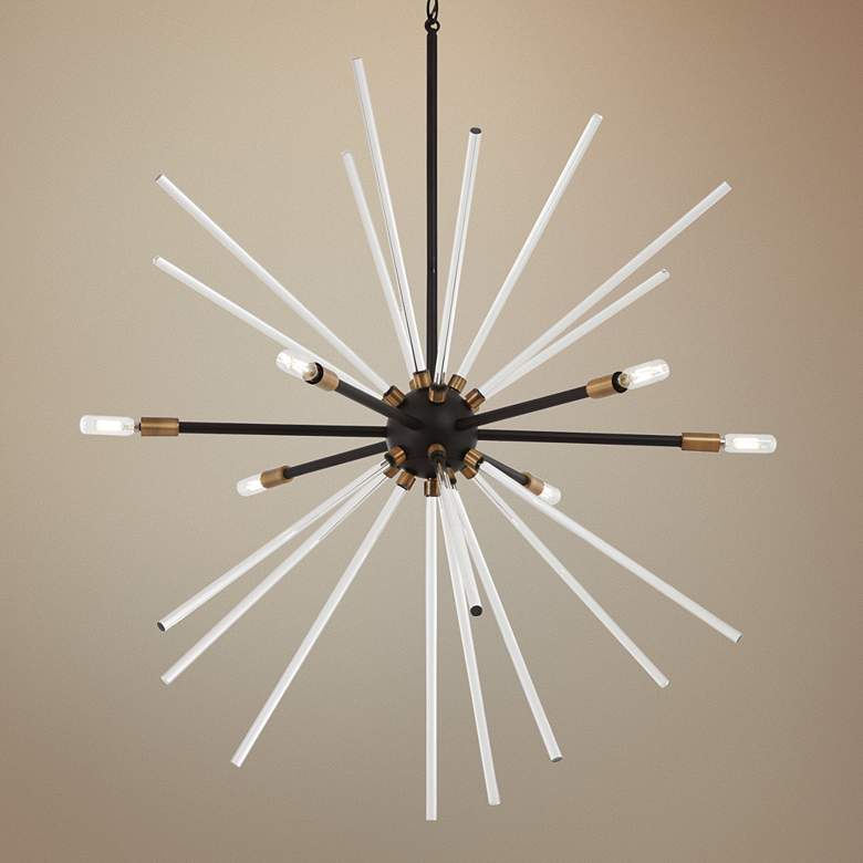 Image 1 Spiked 35"W Painted Bronze and Natural Brush 6-Light Pendant