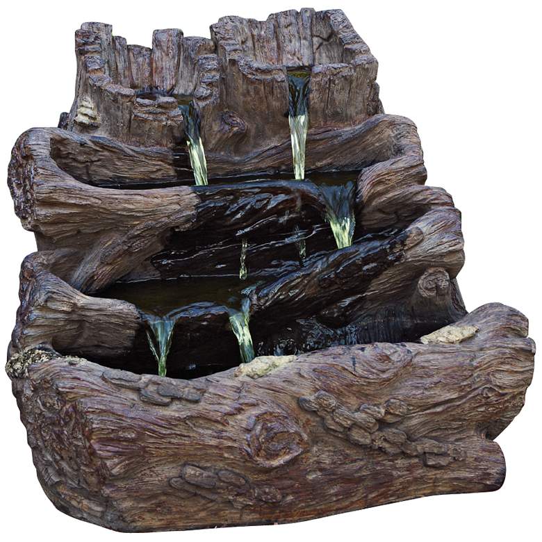 Image 1 Spilling Logs 23 inch High Cast Stone Waterfall Garden Fountain