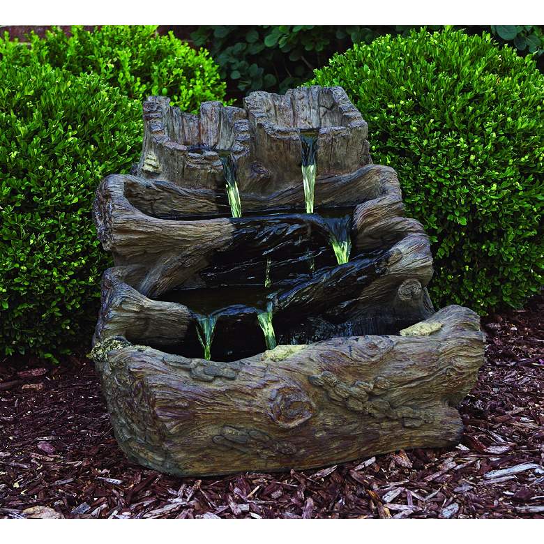 Image 2 Spilling Logs 23 inch High Cast Stone Waterfall Garden Fountain more views