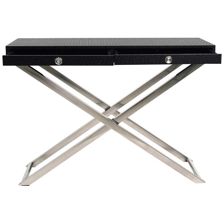 Image 1 Spira 43"W Black Faux Ostrich Leather 2-Drawer Console Table