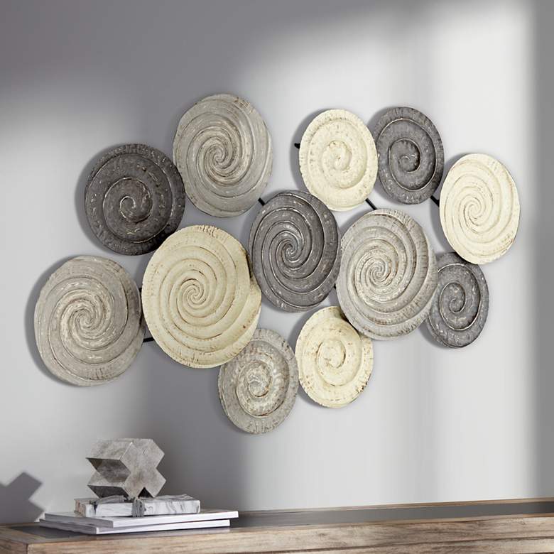 Image 1 Spiral Circles 49 1/2 inch Wide Painted Modern Metal Wall Art