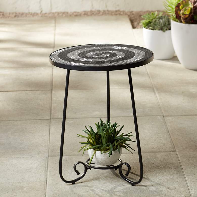 Image 1 Spiral Mosaic Black Iron Outdoor Accent Table