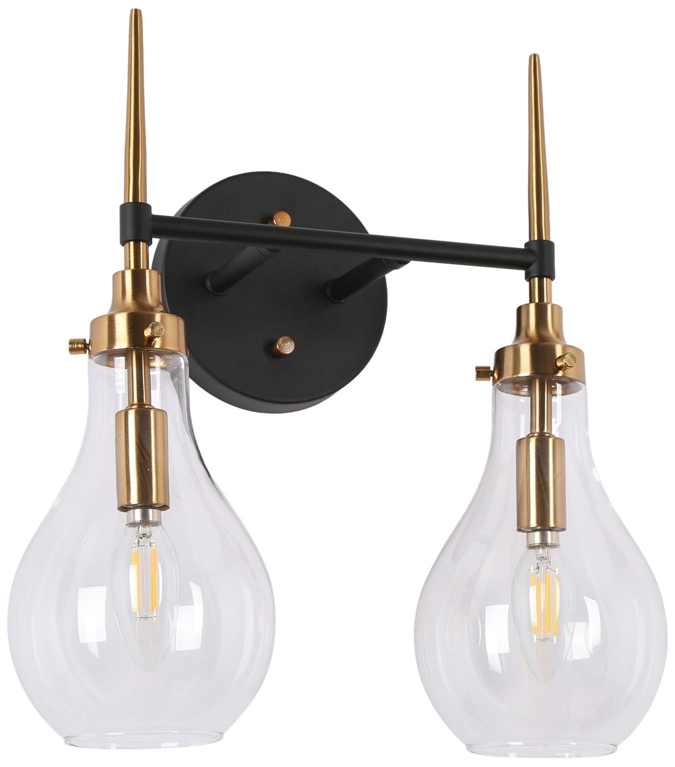 Spire 13.8"W Brass Black 3-Light Teardrop Glass Bathroom Vanity Light