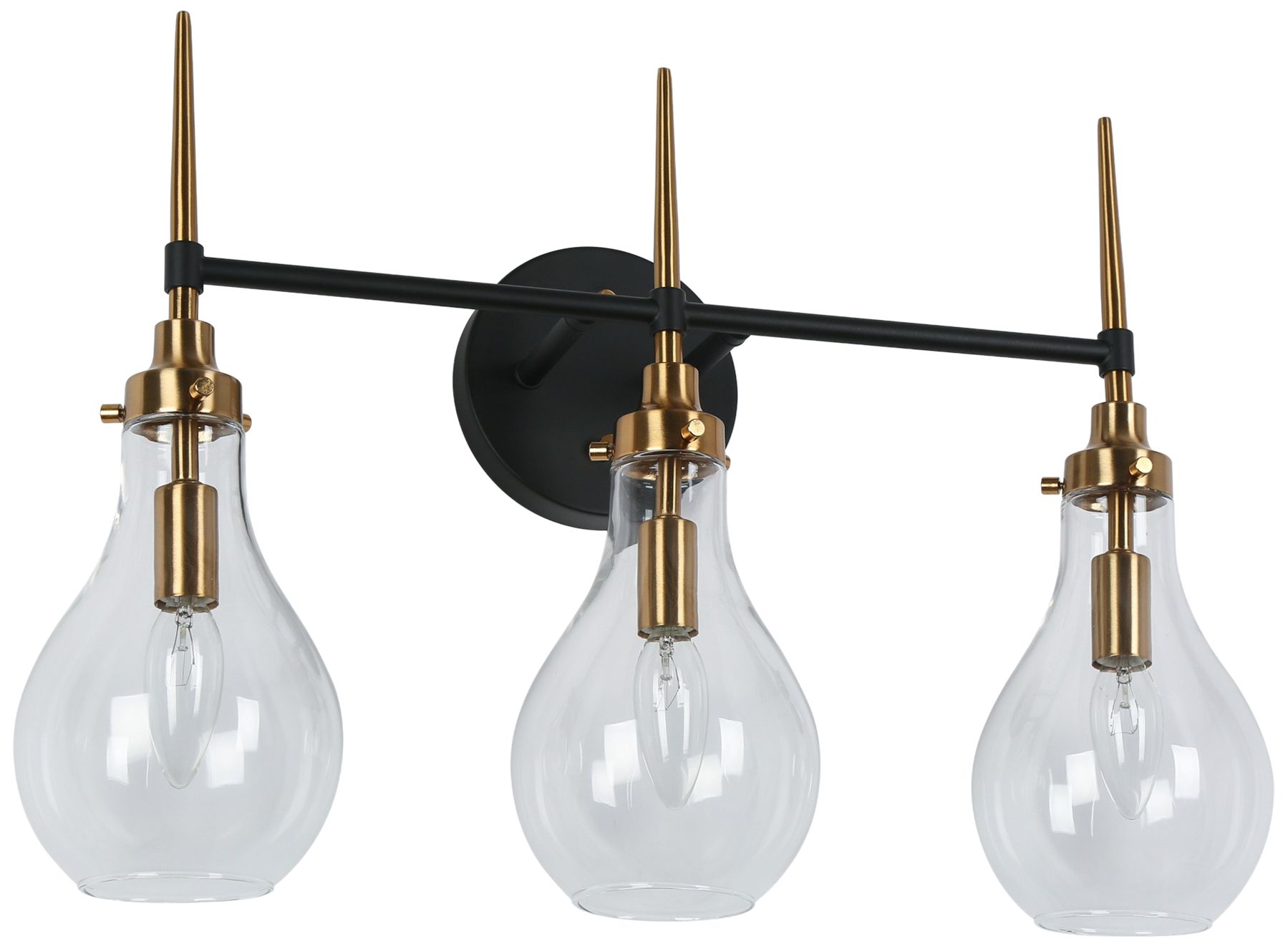 Image 2 Spire 21.7"W Brass Black 3-Light Teardrop Glass Bathroom Vanity Light