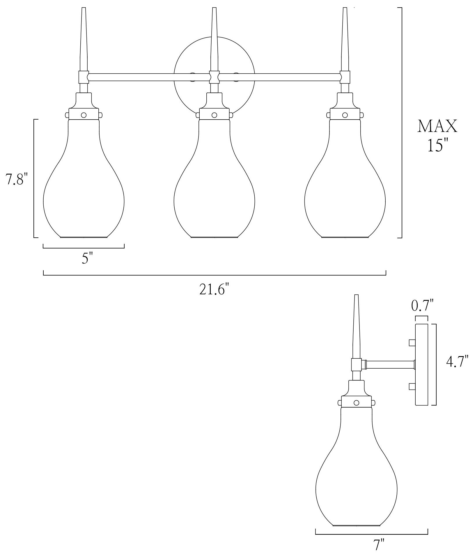 Image 3 Spire 21.7"W Brass Black 3-Light Teardrop Glass Bathroom Vanity Light more views