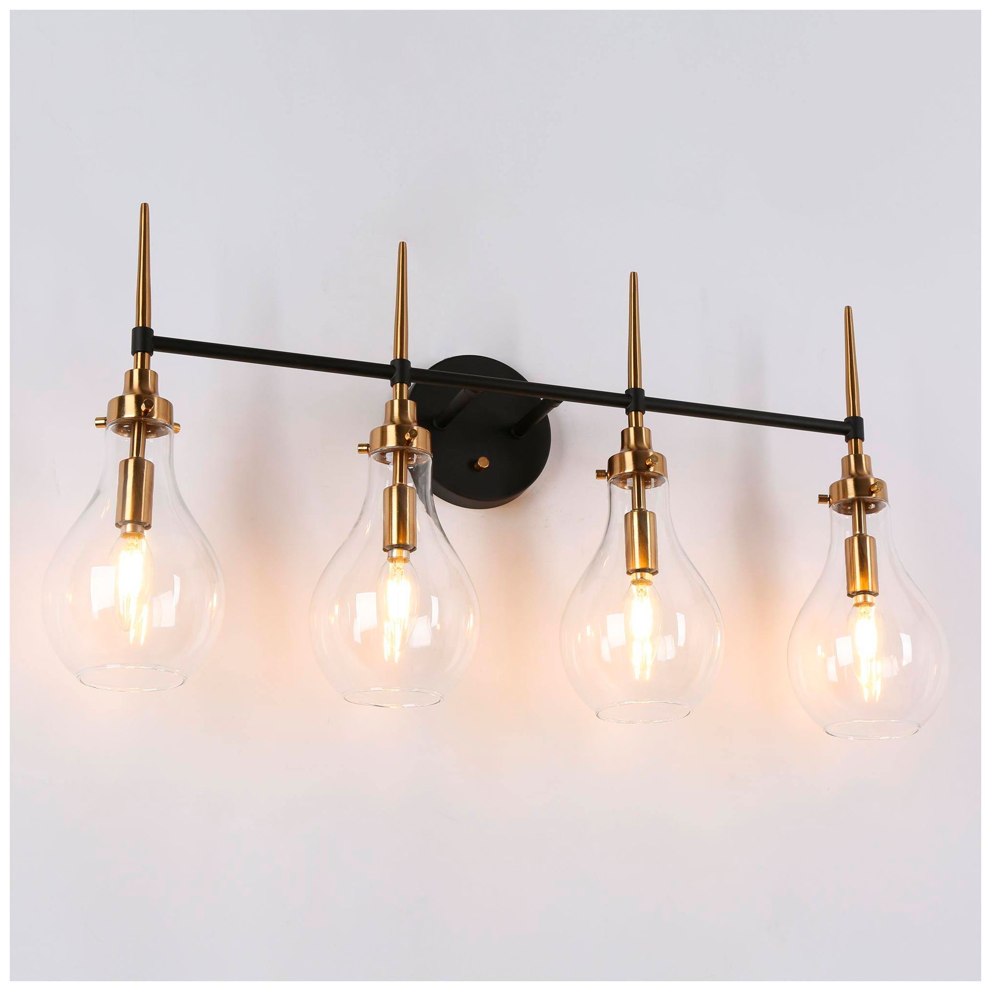 Image 3 Spire 28.3"W Brass Black 4-Light Teardrop Glass Bathroom Vanity Light more views