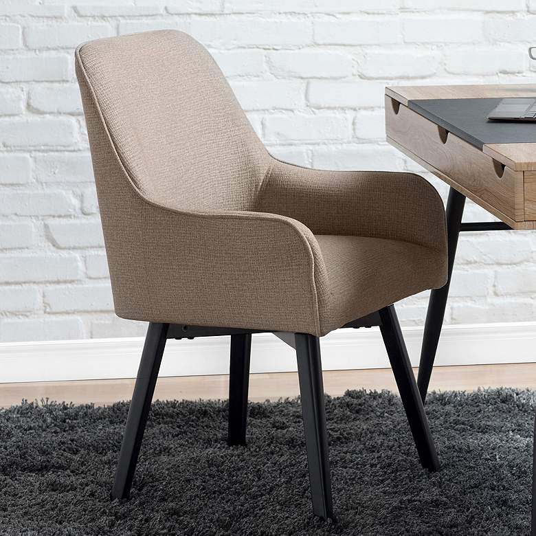Image 2 Spire Camel Beige Fabric Luxe Swivel Accent Chair