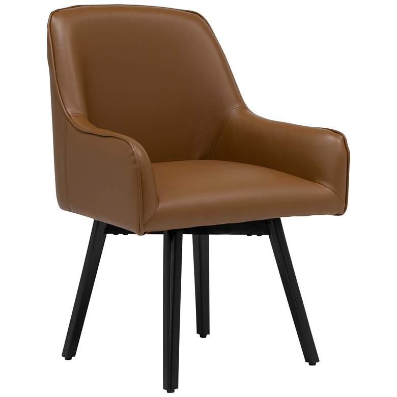 Image 2 Spire Caramel Brown Bonded Leather Modern Swivel Accent Chair